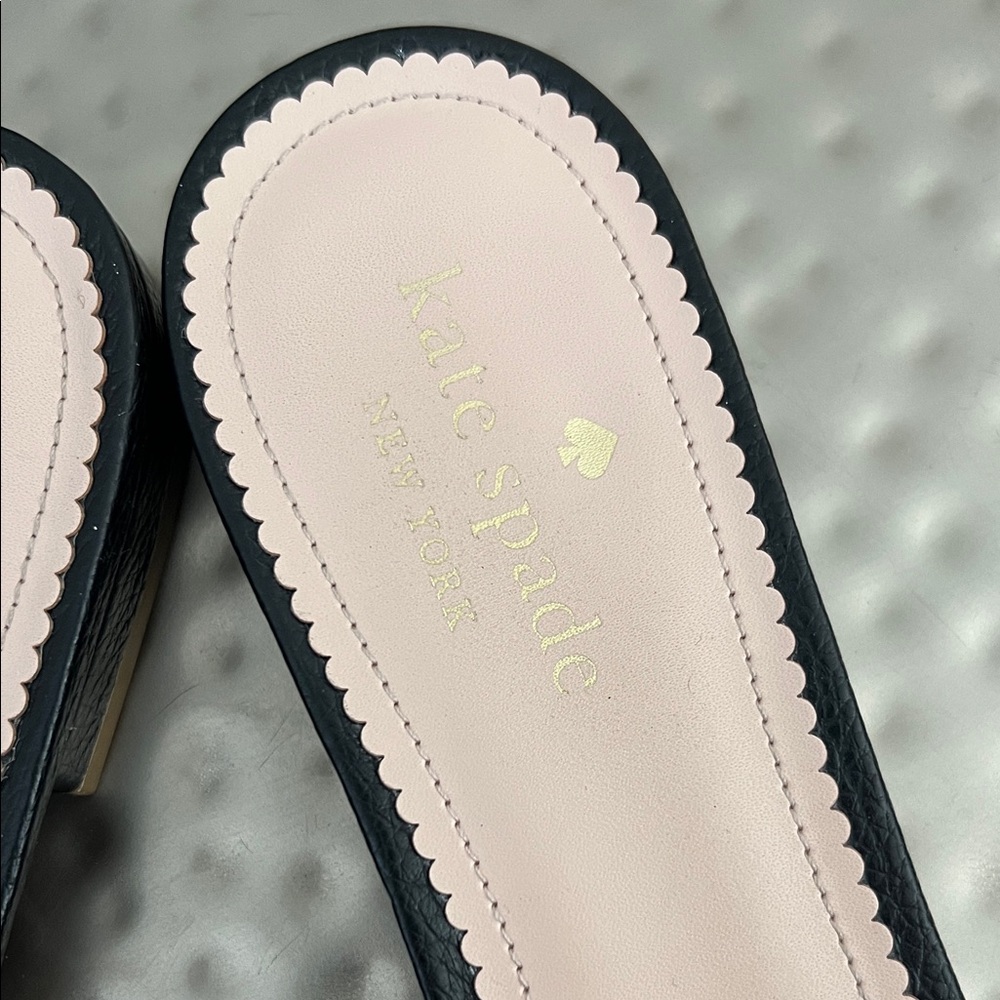 kate spade Black Leather Slide Sandals - Size 8 - Picture 2 of 4